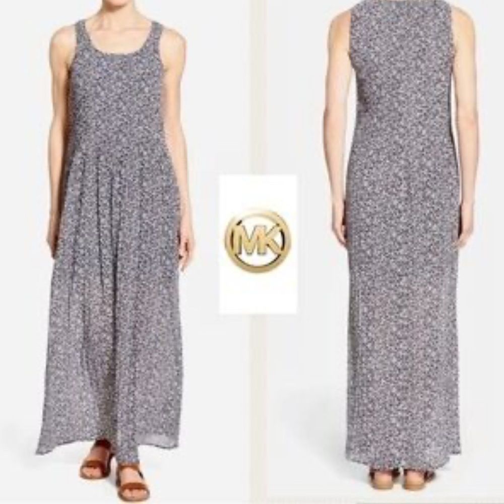 MICHAEL Michael Kors Womens 241077 Liona Print Pintuck A-Line Maxi Dress L